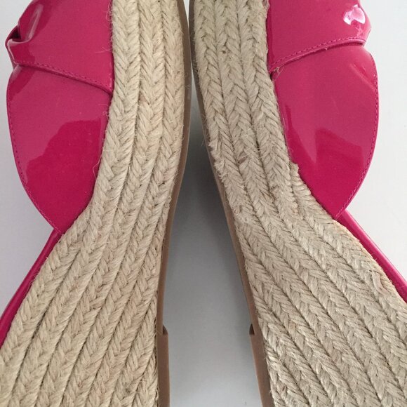 Valentino Mena Bow Hot Pink Patent Leather Wedge Espadrille Slide Sandal - Picture 6 of 10